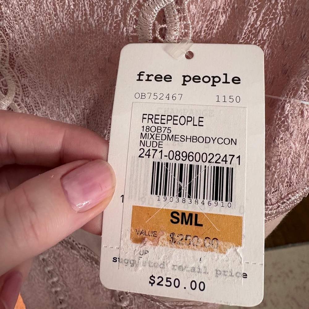 CLOSET CLEANOUT Free People mesh/lace body on dress- nude colored-Size L- NWT - Picture 7 of 9